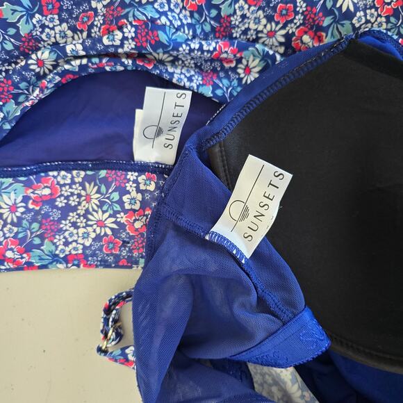 Sunsets 2 Piece Swim Set Tankini Top 38DD Skort Bottom XL Blue Multi Floral EUC - Picture 3 of 16